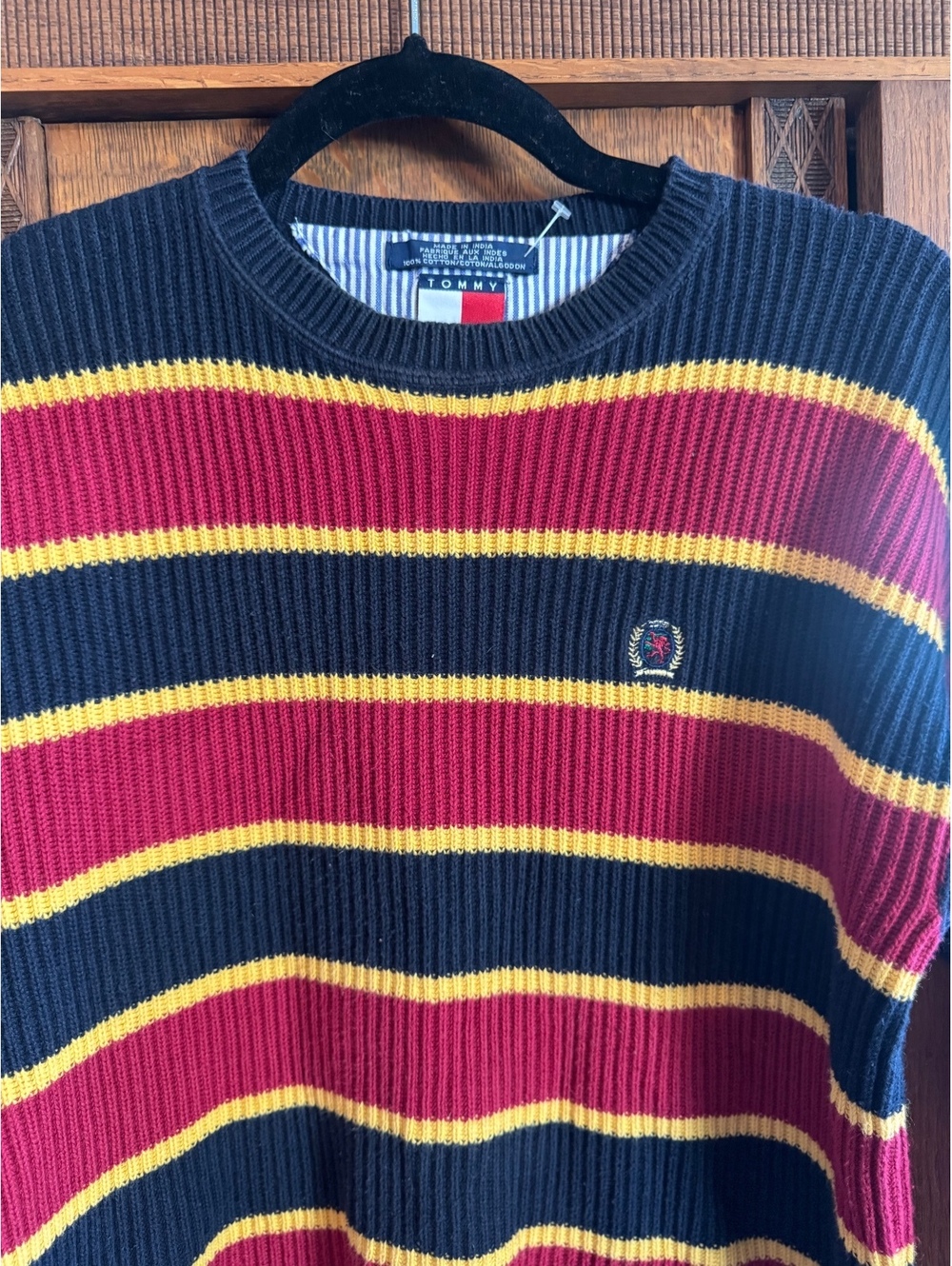 Vintage Tommy Hilfiger Striped Ribbed Cotton Crewneck Sweater Crest Logo